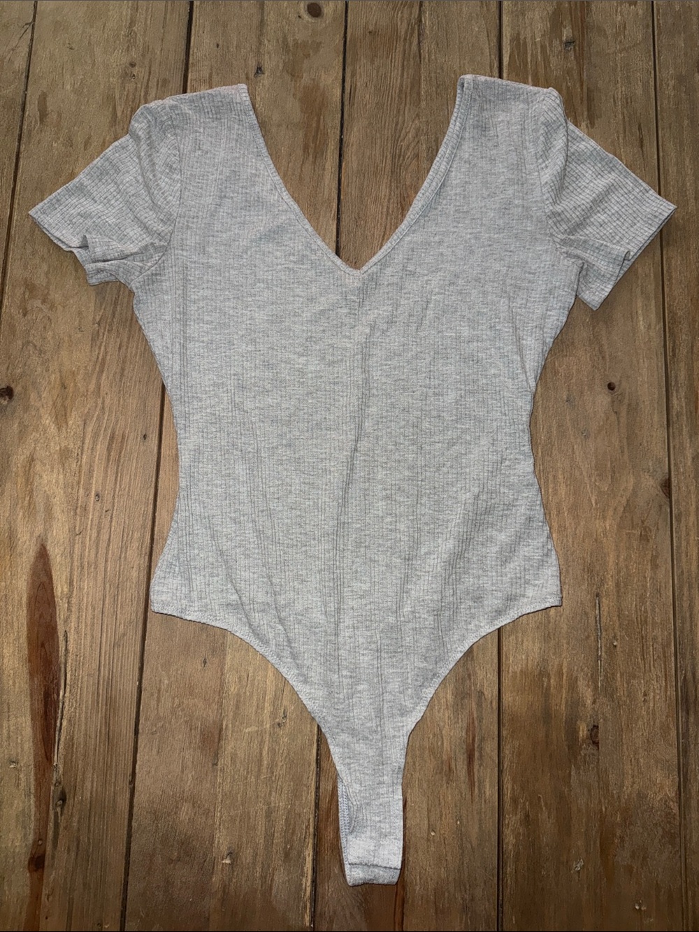 Mudd Light Gray Ribbed V-Neck Bodysuit